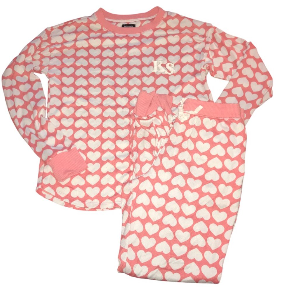 KATE SPADE PAJAMA Valentine Lounge SET PJS PINK WITH WHITE HEARTS. SIZE WOMEN'S - Picture 2 of 13